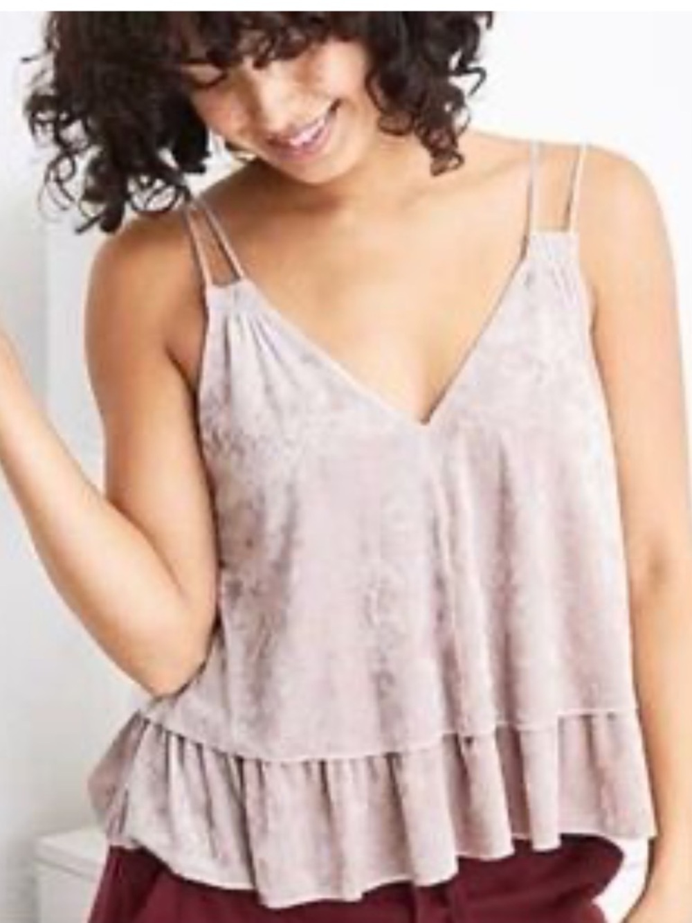Aerie Blush Pink Crushed Velvet Layered Cami Tank XL